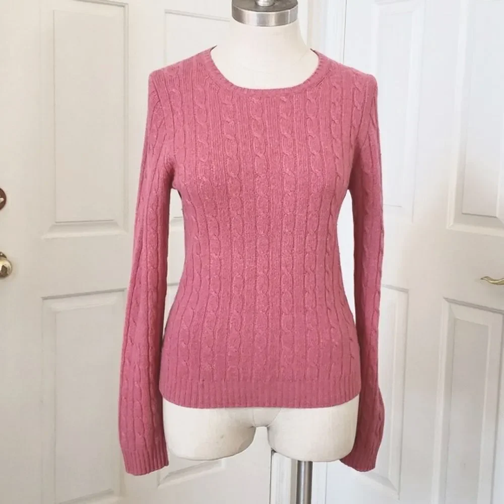 J.Crew Merino Wool Cashmere Angora Cableknit Sweater | Heather Red Pink | Size S